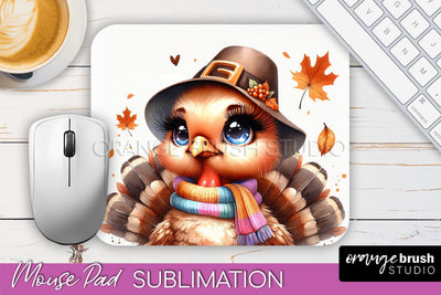 Cute Turkey Mousepad - Thanksgiving Mouse Pad Sublimation Sublimation OrangeBrushStudio 