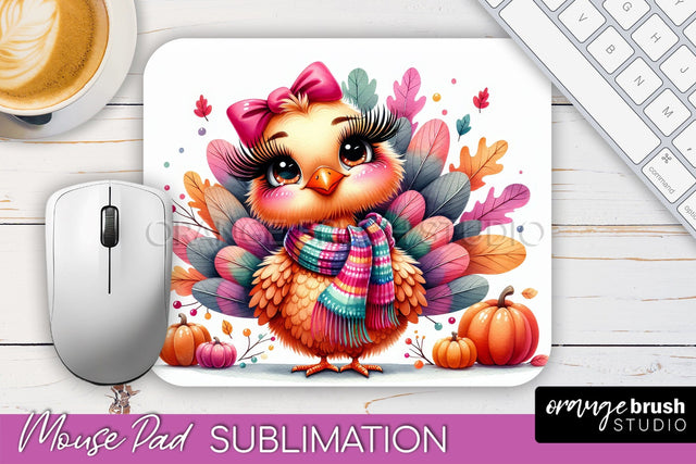 Cute Turkey Mousepad - Thanksgiving Mouse Pad Sublimation Sublimation OrangeBrushStudio 
