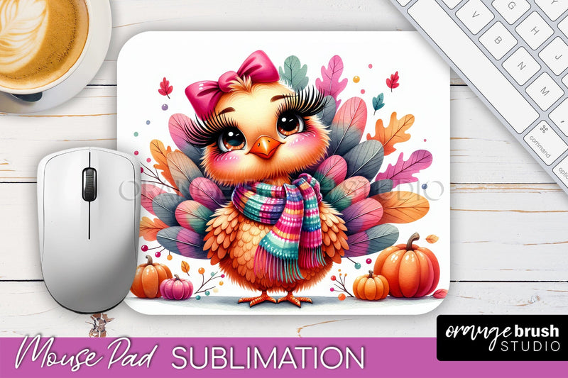 Cute Turkey Mousepad - Thanksgiving Mouse Pad Sublimation Sublimation OrangeBrushStudio 