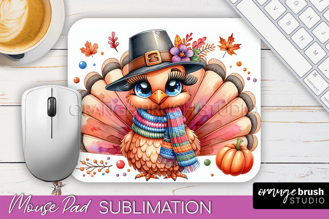 Cute Turkey Mousepad - Thanksgiving Mouse Pad Sublimation Sublimation OrangeBrushStudio 