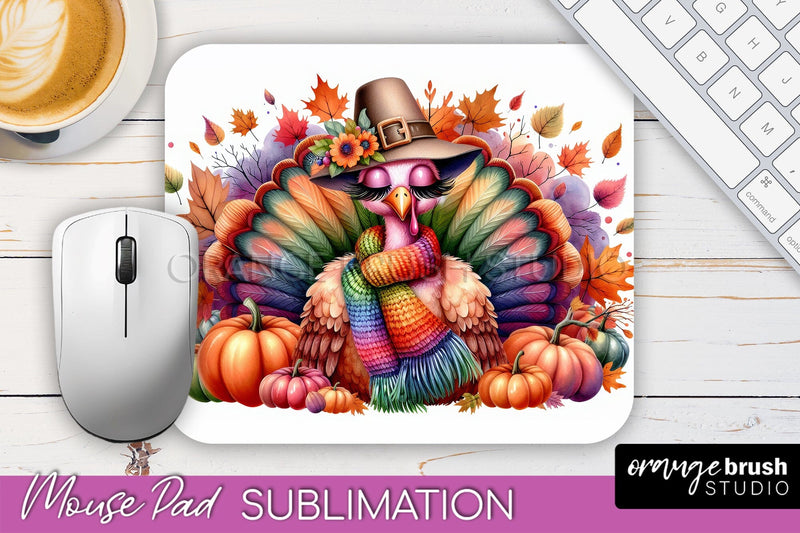 Cute Turkey Mousepad - Thanksgiving Mouse Pad Sublimation Sublimation OrangeBrushStudio 