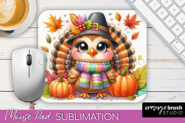 Cute Turkey Mousepad - Thanksgiving Mouse Pad Sublimation Sublimation OrangeBrushStudio 