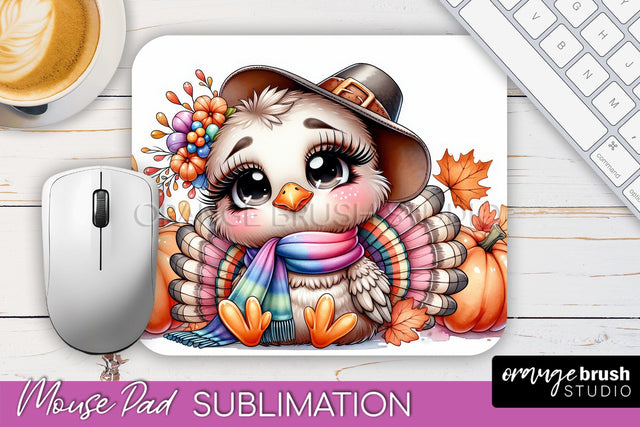Cute Turkey Mousepad - Thanksgiving Mouse Pad Sublimation Sublimation OrangeBrushStudio 