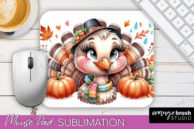 Cute Turkey Mousepad - Thanksgiving Mouse Pad Sublimation Sublimation OrangeBrushStudio 
