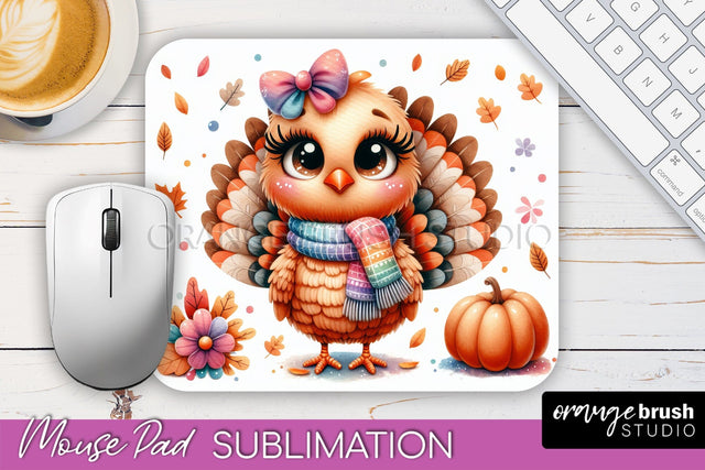 Cute Turkey Mousepad - Thanksgiving Mouse Pad Sublimation Sublimation OrangeBrushStudio 