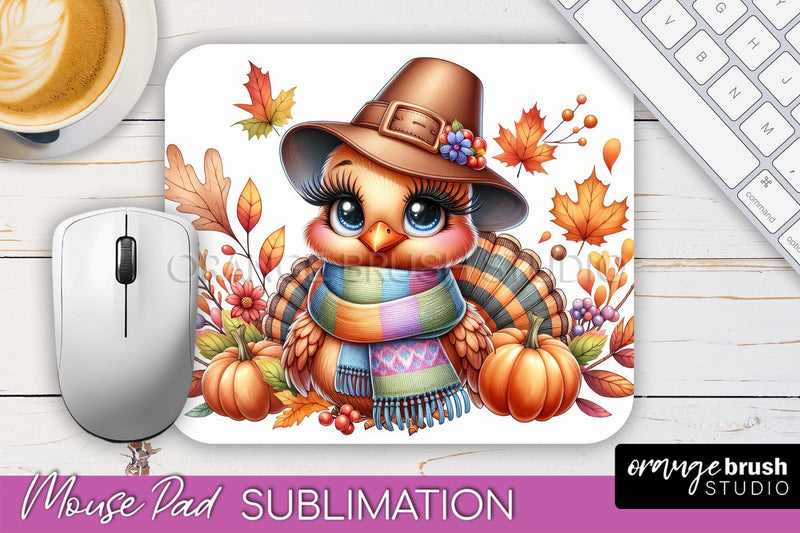 Cute Turkey Mousepad - Thanksgiving Mouse Pad Sublimation Sublimation OrangeBrushStudio 
