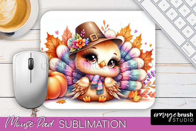 Cute Turkey Mousepad - Thanksgiving Mouse Pad Sublimation Sublimation OrangeBrushStudio 
