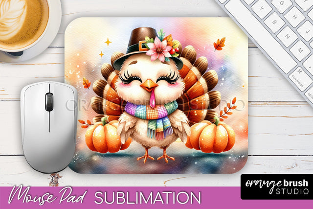 Cute Turkey Mousepad - Thanksgiving Mouse Pad Sublimation Sublimation OrangeBrushStudio 