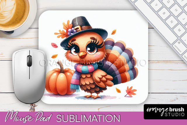 Cute Turkey Mousepad - Thanksgiving Mouse Pad Sublimation Sublimation OrangeBrushStudio 