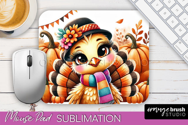 Cute Turkey Mousepad - Thanksgiving Mouse Pad Sublimation Sublimation OrangeBrushStudio 