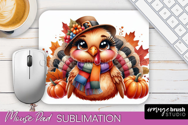 Cute Turkey Mousepad - Thanksgiving Mouse Pad Sublimation Sublimation OrangeBrushStudio 