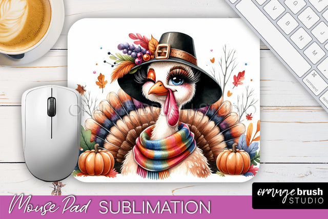 Cute Turkey Mousepad - Thanksgiving Mouse Pad Sublimation Sublimation OrangeBrushStudio 