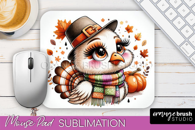 Cute Turkey Mousepad - Thanksgiving Mouse Pad Sublimation Sublimation OrangeBrushStudio 