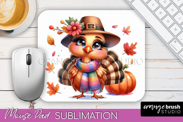 Cute Turkey Mousepad - Thanksgiving Mouse Pad Sublimation Sublimation OrangeBrushStudio 