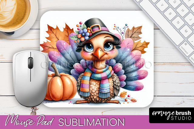 Cute Turkey Mousepad - Thanksgiving Mouse Pad Sublimation Sublimation OrangeBrushStudio 