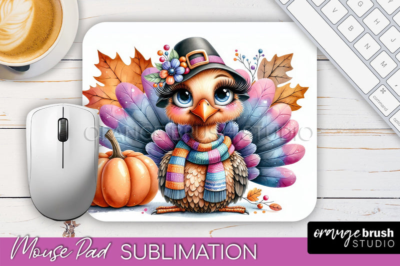 Cute Turkey Mousepad - Thanksgiving Mouse Pad Sublimation Sublimation OrangeBrushStudio 