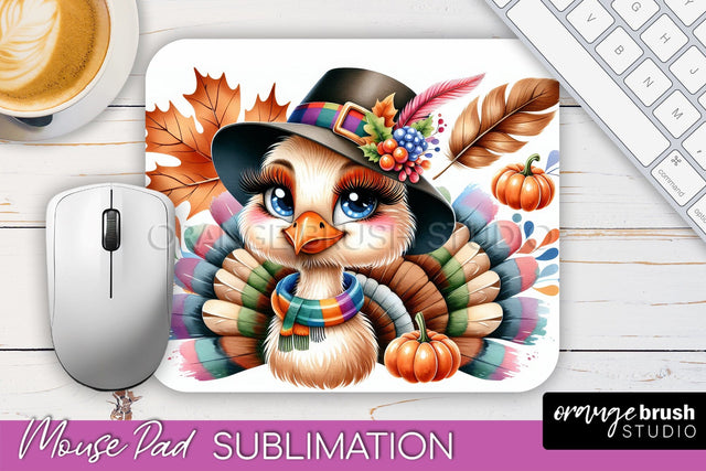 Cute Turkey Mousepad - Thanksgiving Mouse Pad Sublimation Sublimation OrangeBrushStudio 