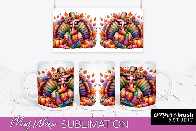 Cute Turkey Mug Wrap - Thanksgiving Mug PNG Sublimation Sublimation OrangeBrushStudio 