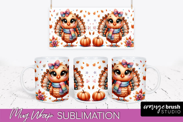 Cute Turkey Mug Wrap - Thanksgiving Mug PNG Sublimation Sublimation OrangeBrushStudio 