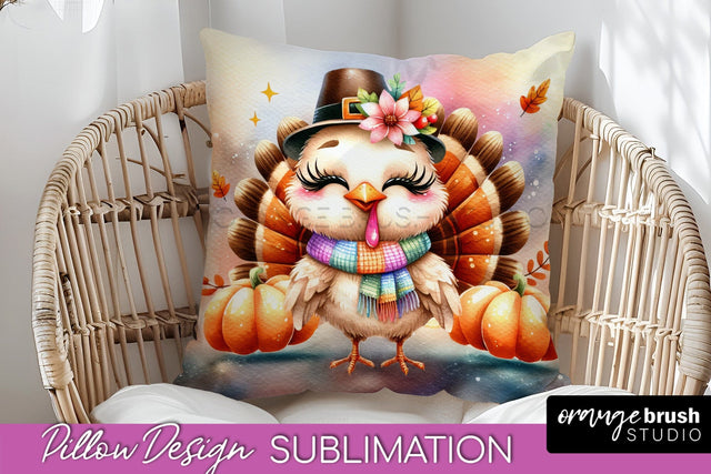 Cute Turkey Pillow Cover - Thanksgiving Pillow Sublimation Sublimation OrangeBrushStudio 