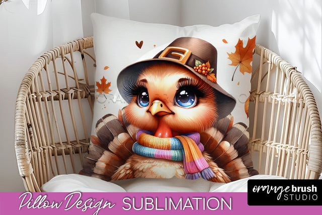 Cute Turkey Pillow Cover - Thanksgiving Pillow Sublimation Sublimation OrangeBrushStudio 