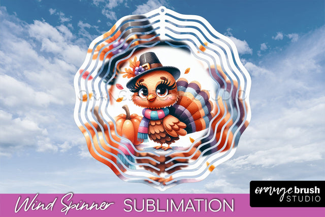Cute Turkey Wind Spinner - Thanksgiving Sublimation Design Sublimation OrangeBrushStudio 