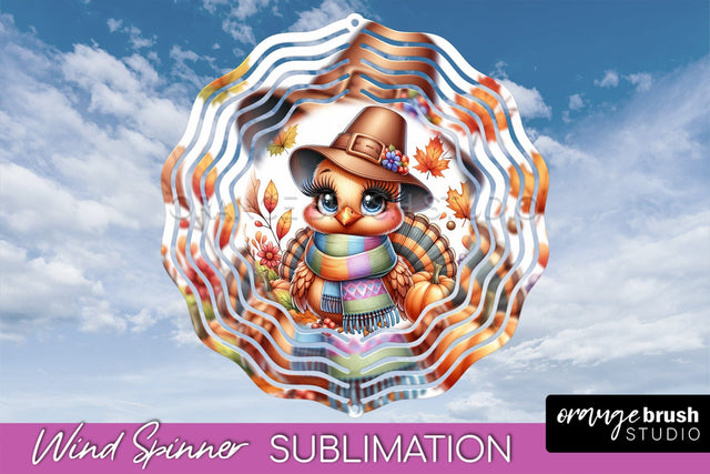 Cute Turkey Wind Spinner - Thanksgiving Sublimation Design Sublimation OrangeBrushStudio 