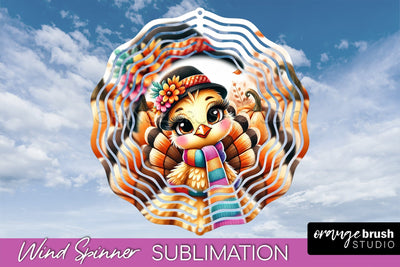 Cute Turkey Wind Spinner - Thanksgiving Sublimation Design Sublimation OrangeBrushStudio 