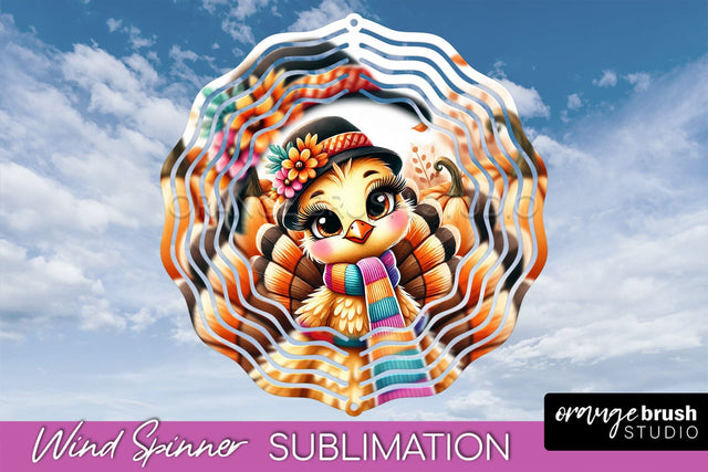 Cute Turkey Wind Spinner - Thanksgiving Sublimation Design Sublimation OrangeBrushStudio 