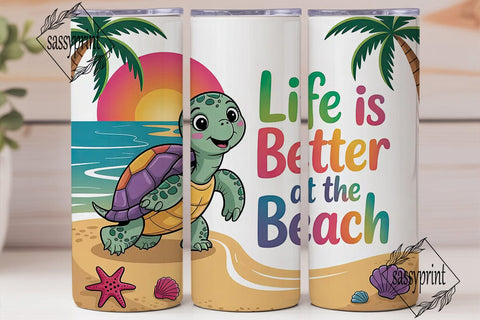 Cute Turtle Beach 20oz Tumbler Wrap Sublimation sassyprint 