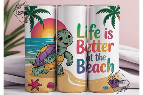 Cute Turtle Beach 20oz Tumbler Wrap Sublimation sassyprint 
