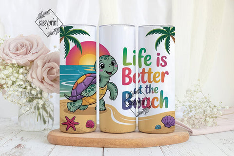Cute Turtle Beach 20oz Tumbler Wrap Sublimation sassyprint 