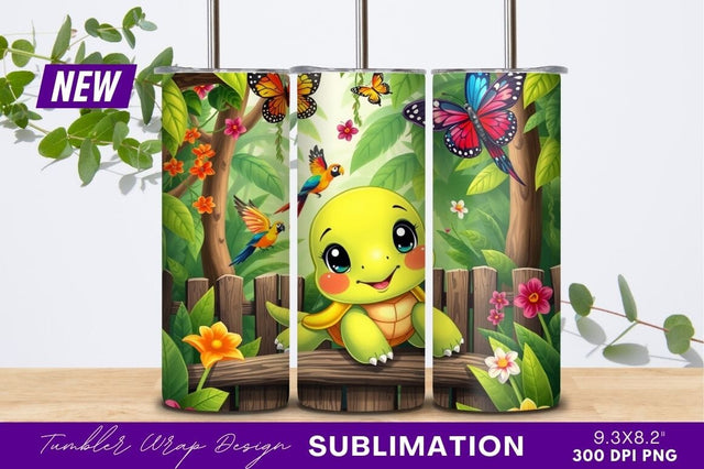 Cute turtle garden scene with butterflies Sublimation Regulrcrative 
