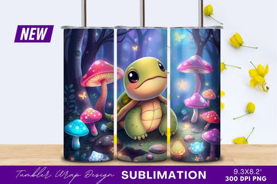 Cute Turtle In Mushroom Forest Tumbler Png Sublimation Regulrcrative 
