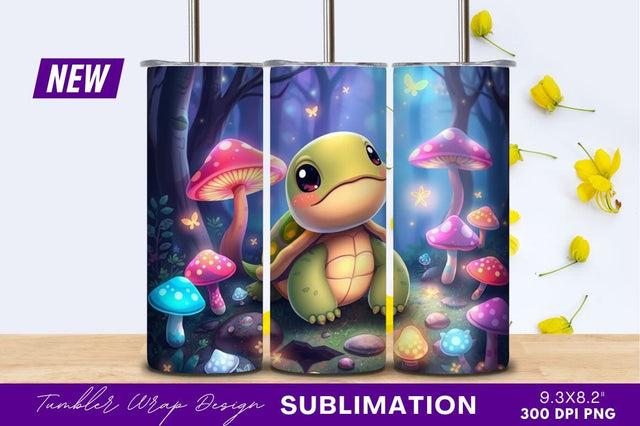 Cute Turtle In Mushroom Forest Tumbler Png Sublimation Regulrcrative 