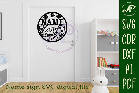 Cute turtle name wall art sign, SVG personalized sign SVG APInspireddesigns 