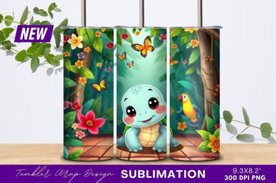 Cute turtle surrounded by butterflies and flowers Sublimation Regulrcrative 