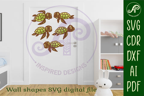 Cute Turtles laser cut file shapes. 5 two layer shapes SVG APInspireddesigns 