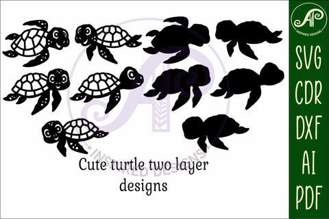 Cute Turtles laser cut file shapes. 5 two layer shapes SVG APInspireddesigns 