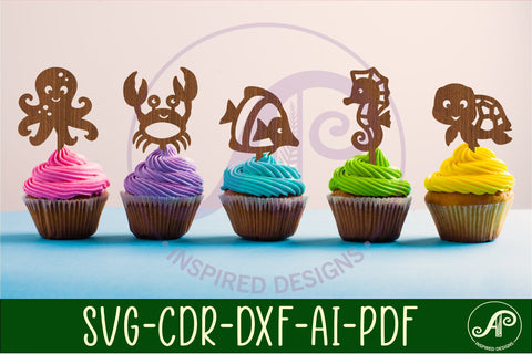 Cute underwater animals cupcake toppers, 6 designs SVG laser SVG APInspireddesigns 