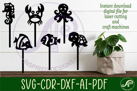 Cute underwater animals cupcake toppers, 6 designs SVG laser SVG APInspireddesigns 