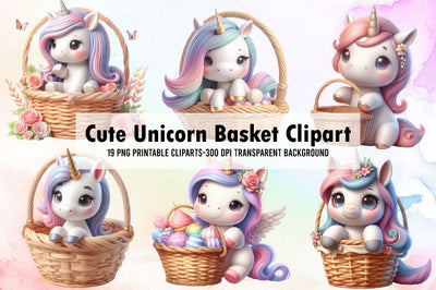 Cute Unicorn Basket Clipart Sublimation Rupkotha 