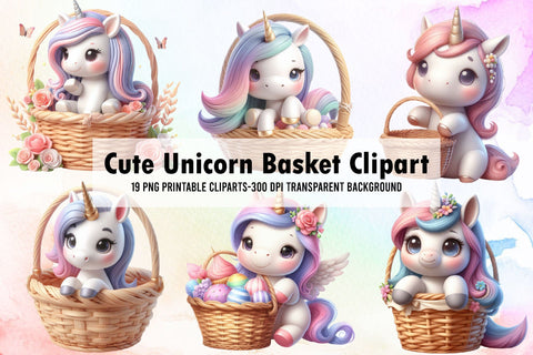 Cute Unicorn Basket Clipart Sublimation Rupkotha 