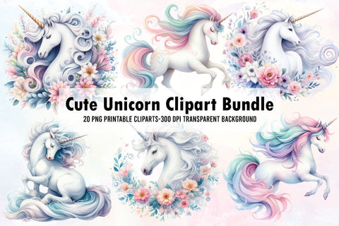 Cute Unicorn Clipart Bundle Sublimation Rupkotha 