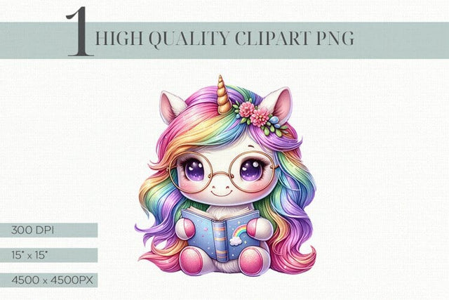 Cute Unicorn Clipart, Rainbow Mane, Kids, Crafts, Scrapbooking, Printable Sublimation BijouBay 