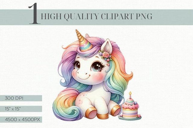 Cute Unicorn Clipart, Rainbow Pony Digital Download Sublimation BijouBay 