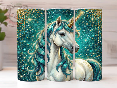 Cute Unicorn Fantasy Charm 20oz Tumbler, White Coat, Turquoise Mane, Teal Curls, Majestic Fantasy, Skinny Tumbler, Sublimation PNG Sublimation Lara' s Designs 