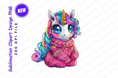 Cute Unicorn In Sweater Clipart Png Sublimation Regulrcrative 