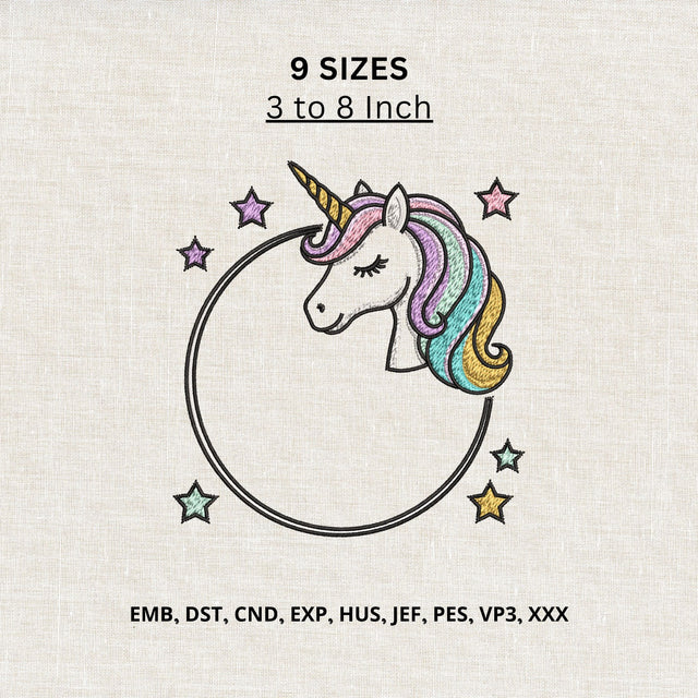 Cute Unicorn Monogram Frame Machine Embroidery Design – Rainbow Unicorn Embroidery File Embroidery/Applique DESIGNS PatternFeed8 