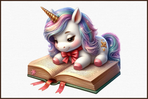 Cute Unicorn Reading a Book Clipart Sublimation designartist 